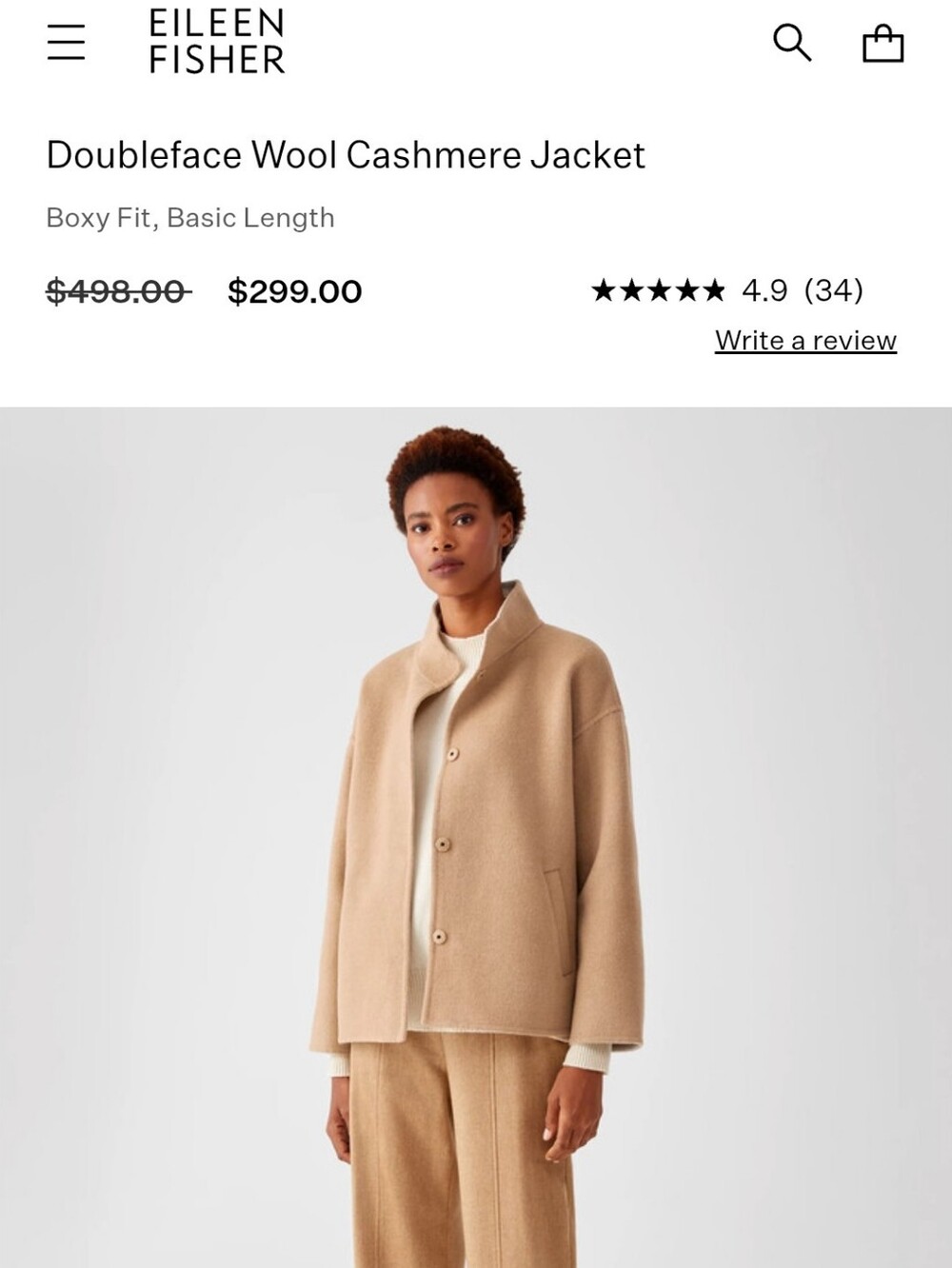 EILEEN FISHER XS /TP Doubleface Wool And Cashmere Jacket